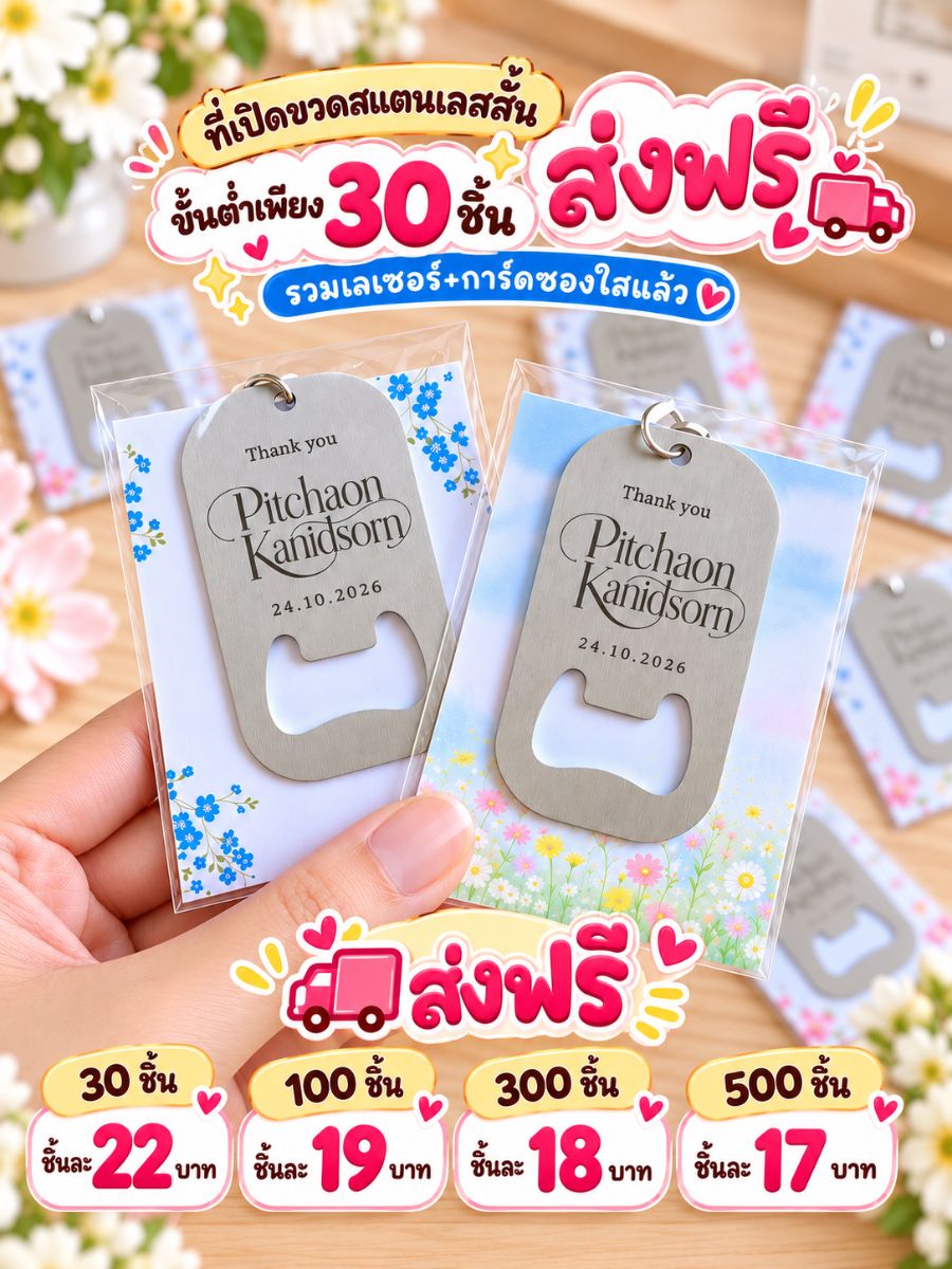 ที่เปิดขวดสแตนเลสสั้น แพ็คเกจ 3 พื้นหลัง ใส่ซองใส